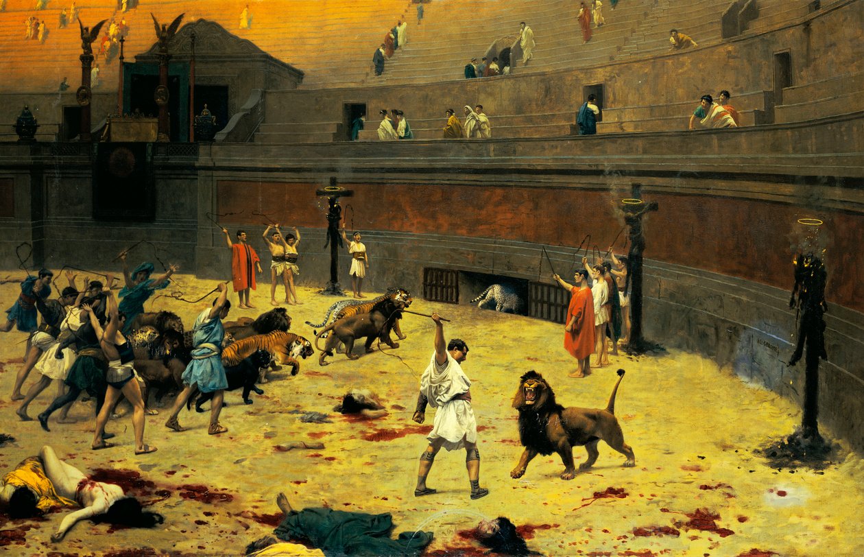 Wycofujące się lwy, 1902 autorstwa Jean Leon Gerome