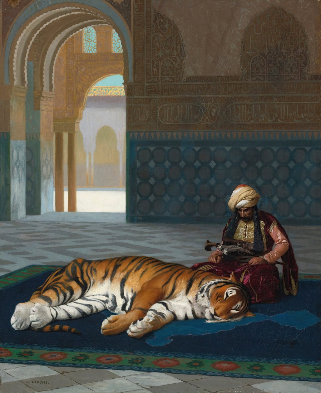 Tygrys i Strażnik (olej na płótnie) autorstwa Jean Leon Gerome