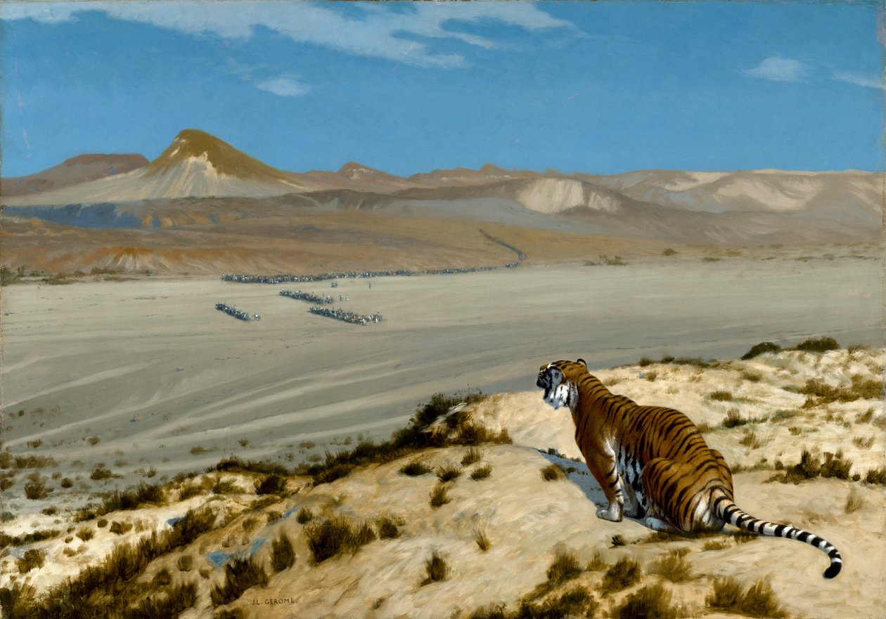 Tygrys na straży, ok.1888 (olej na płótnie) autorstwa Jean Leon Gerome