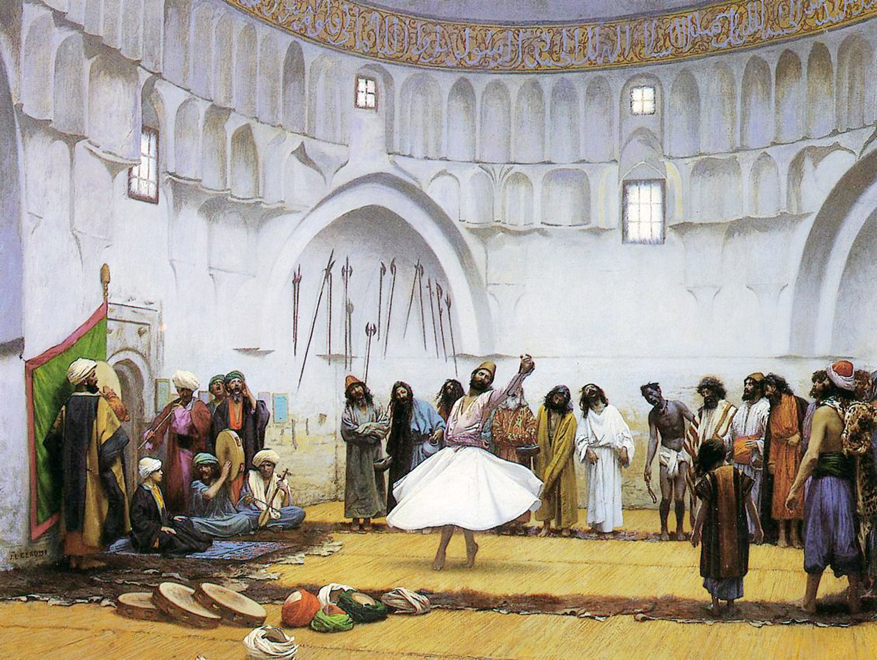 Wirujący derwisze, ok. 1895 (olej na płótnie) autorstwa Jean Leon Gerome