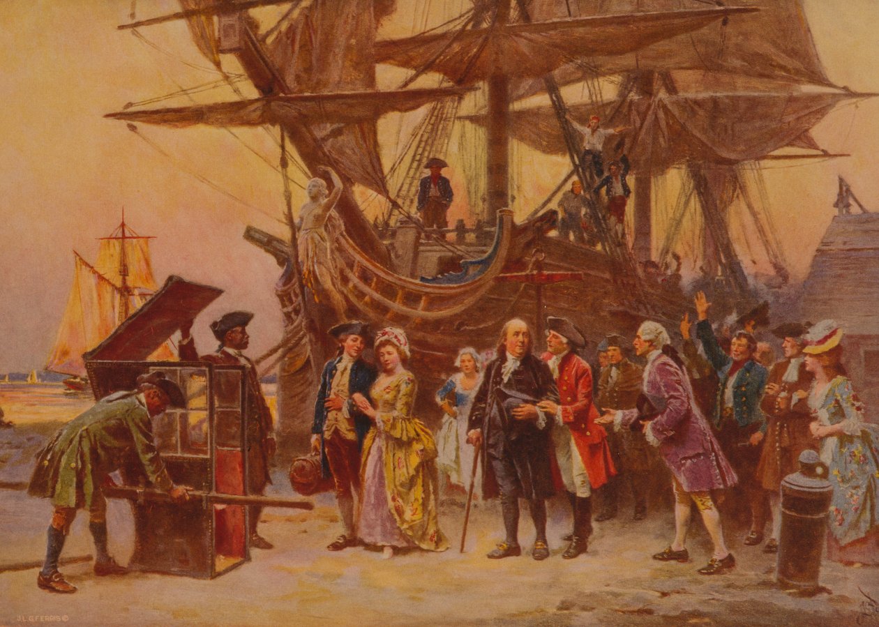 Powrót Franklina do Filadelfii, ok. 1930 autorstwa Jean Leon Gerome Ferris