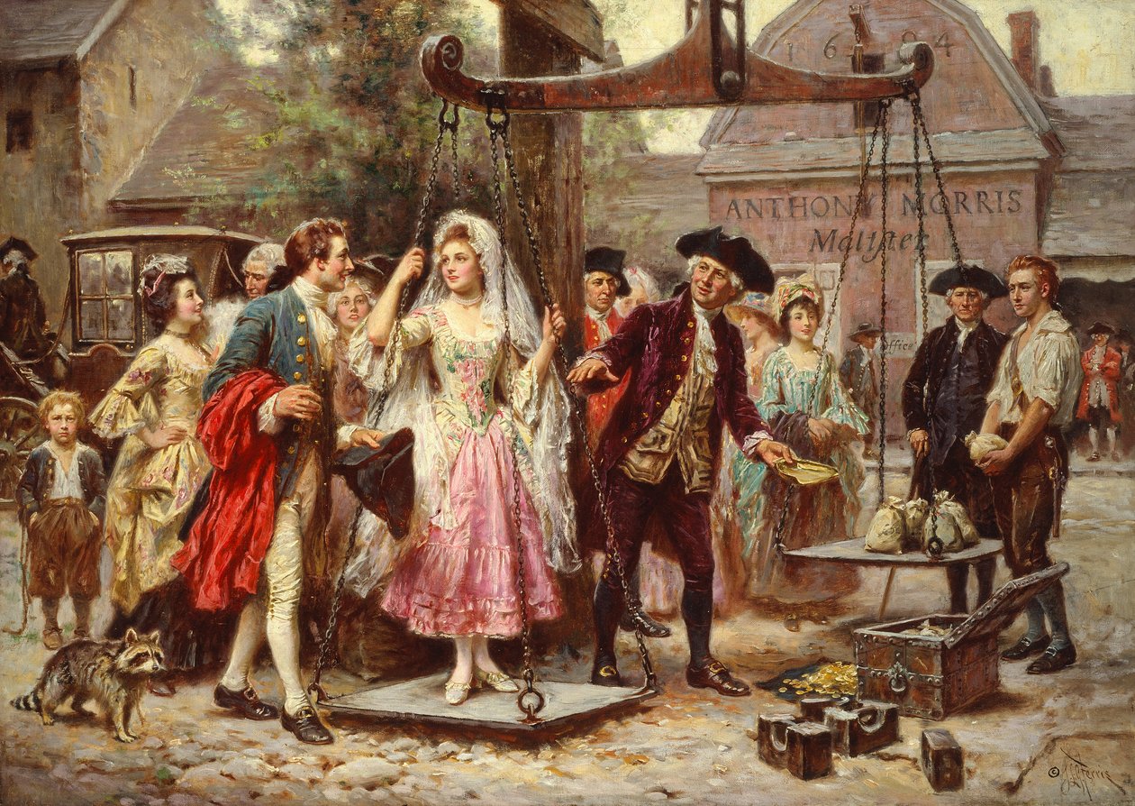 Jej waga w złocie, ok. 1921 (olej na płótnie) autorstwa Jean Leon Gerome Ferris