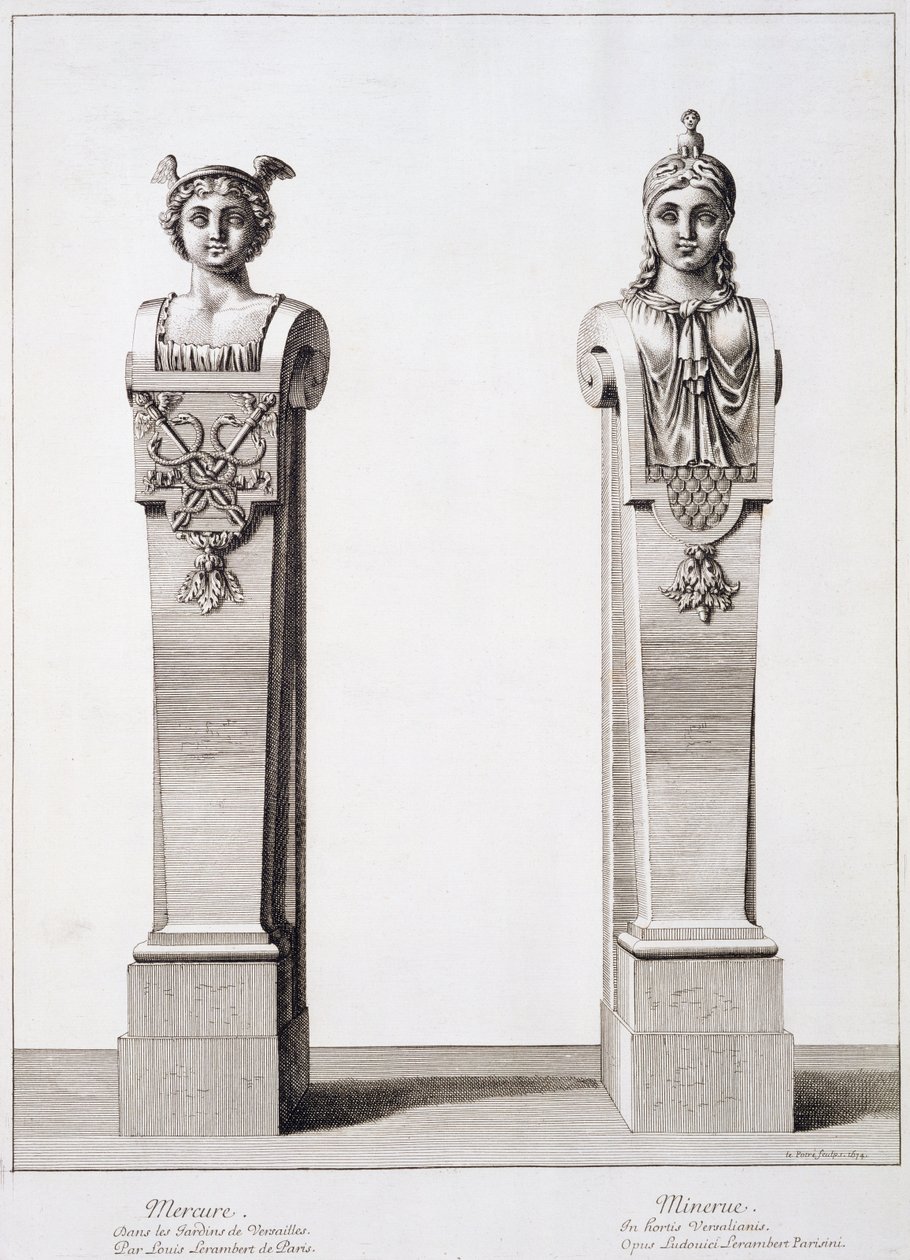 Popiersia Merkurego i Minerwy autorstwa Louisa Leramberta w Wersalu, 1674 autorstwa Jean Lepautre