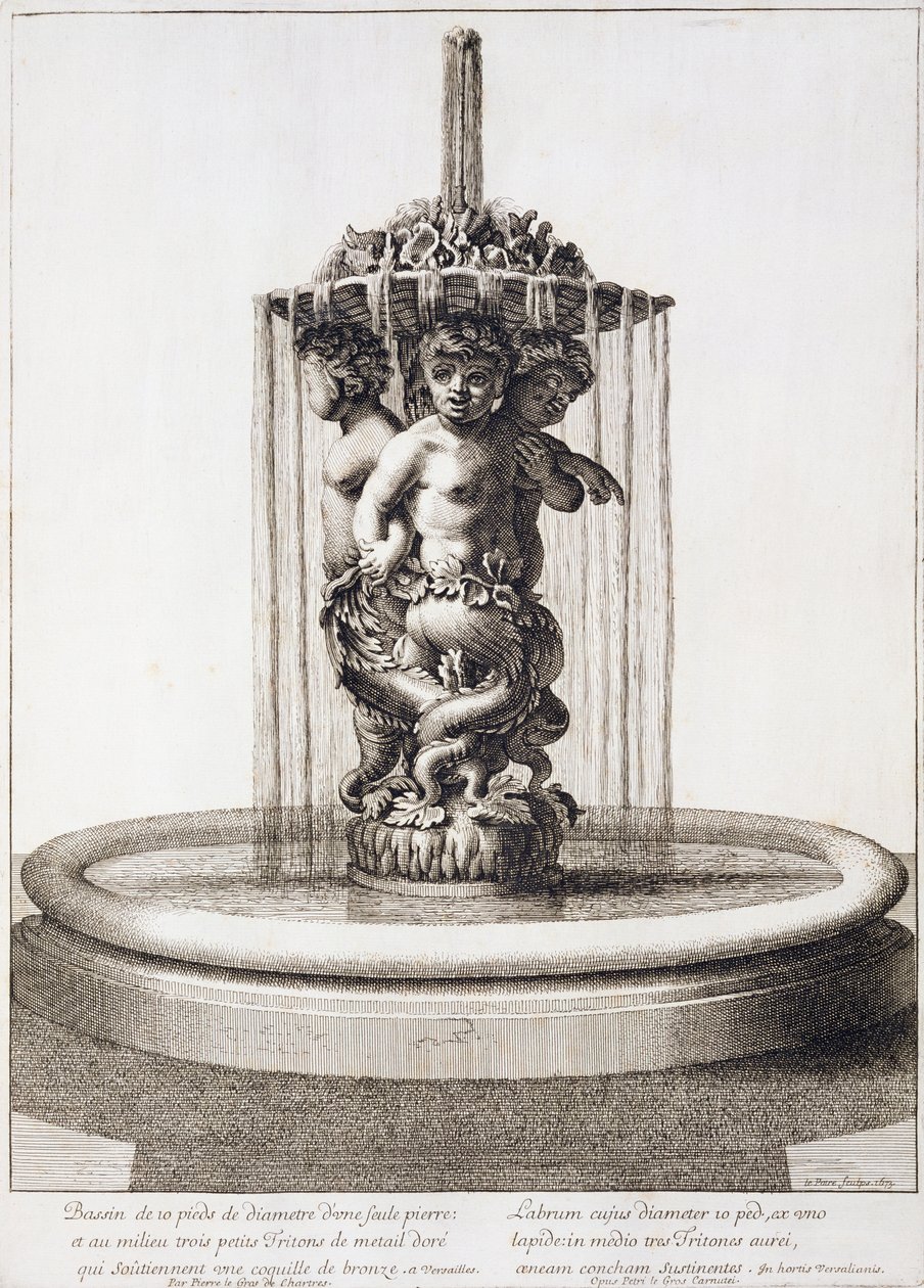 Fontanna z trzema trytonami w Wersalu, wg Pierre le Gros, 1673 autorstwa Jean Lepautre