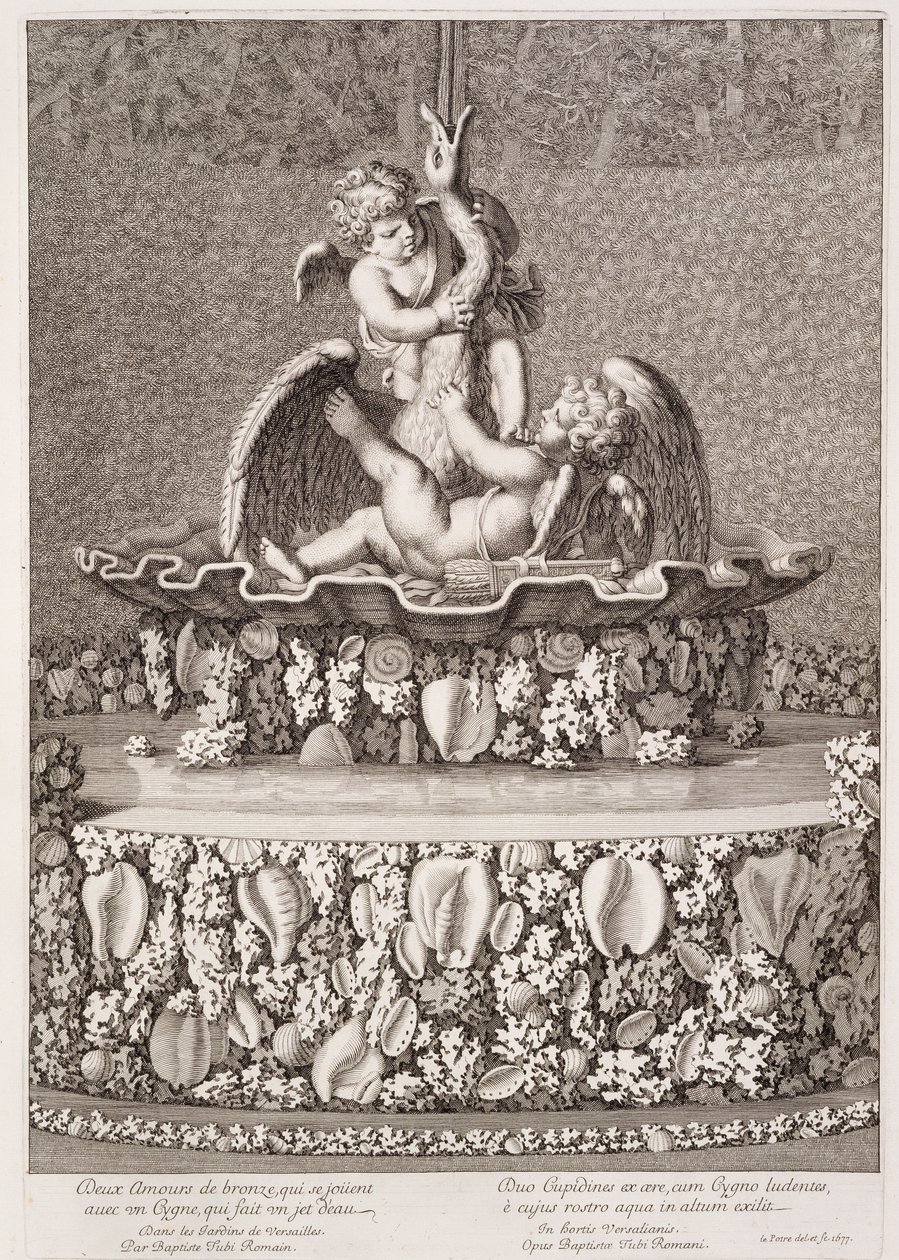 Fontanna z dwoma amorkami i łabędziem projektu Jean-Baptiste Tuby w Wersalu, 1677 autorstwa Jean Lepautre