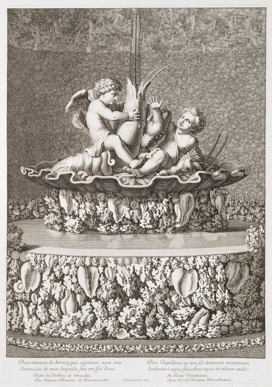 Fontanna z dwoma amorkami jeżdżącymi na rakach, zaprojektowana przez Jacques Houseau w Wersalu, 1677 autorstwa Jean Lepautre