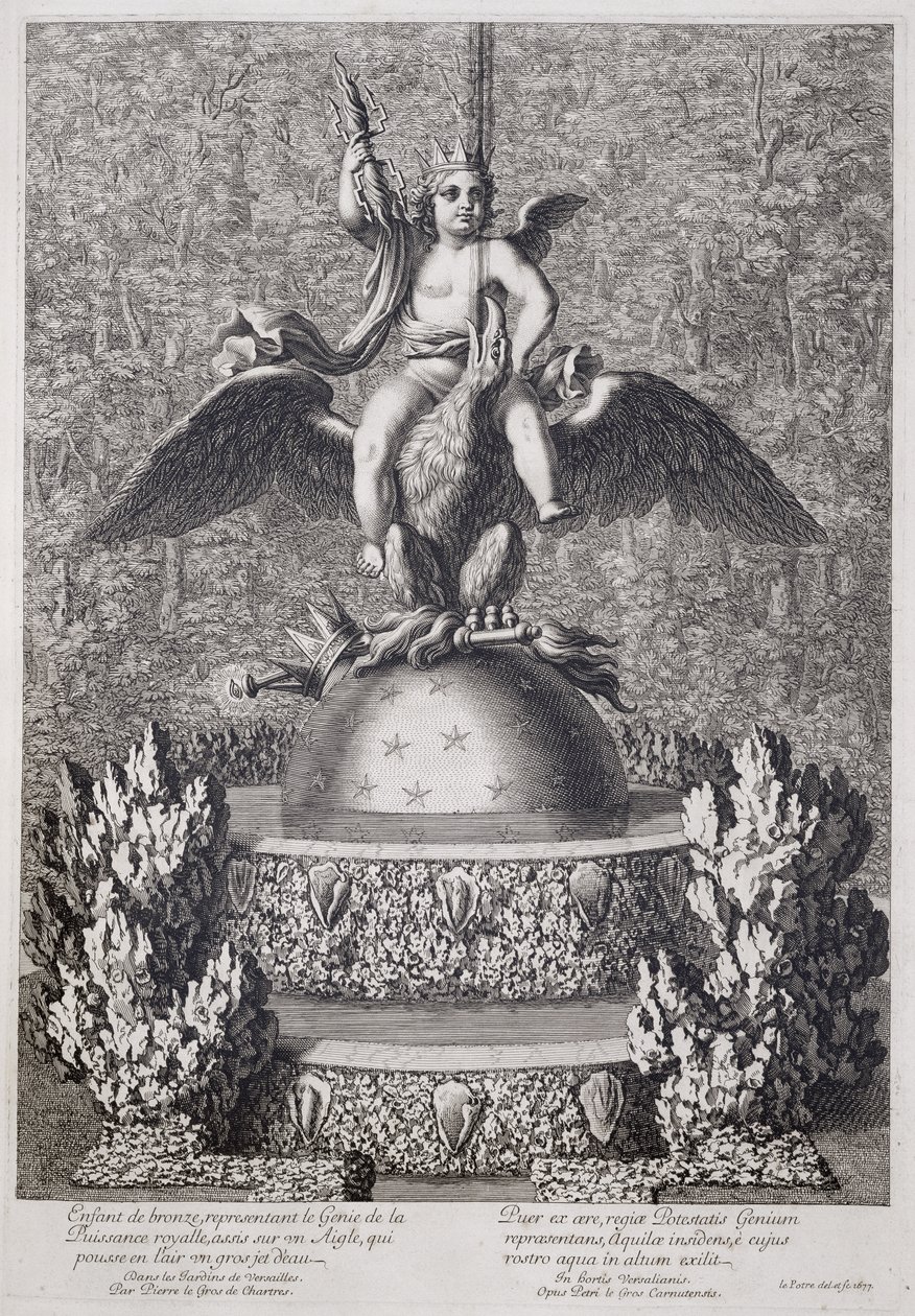 Fontanny z dzieckiem reprezentującym Geniusza Królewskiej Władzy autorstwa Pierre le Gros, w Wersalu, 1677 autorstwa Jean Lepautre