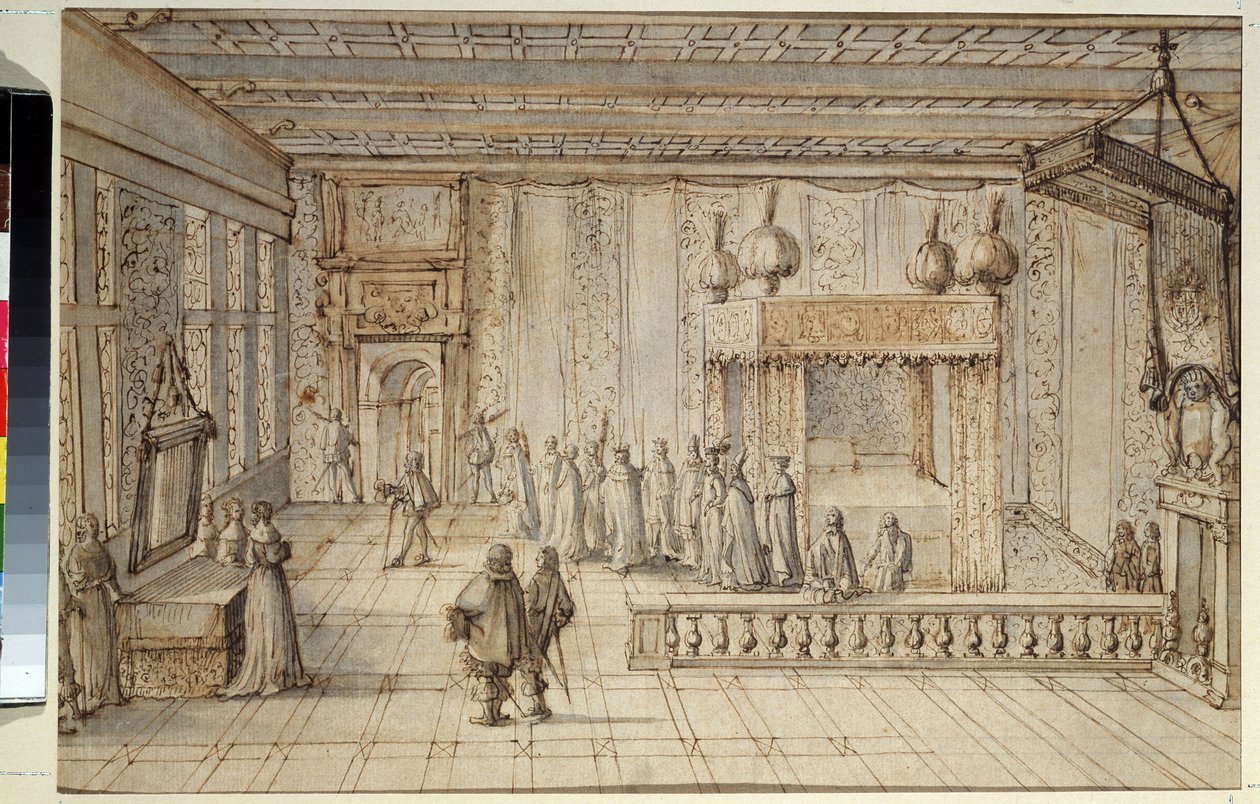 Sypialnia króla Ludwika XIV (1638-1715) w Wersalu. Komnata króla Ludwika XIV w Wersalu. Rysunek Jeana Le Pautre (1618-1682) autorstwa Jean Lepautre