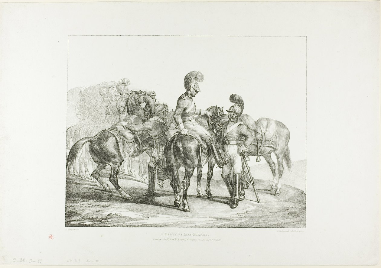 Partia strażników życia, płyta 5 z różnych obiektów narysowanych z życia na kamieniu autorstwa Jean Louis André Théodore Géricault