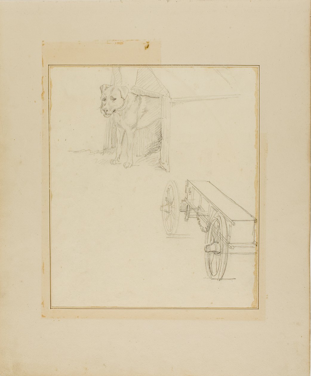 Pies stojący w psiej budzie i studium wozu z amunicją autorstwa Jean Louis André Théodore Géricault