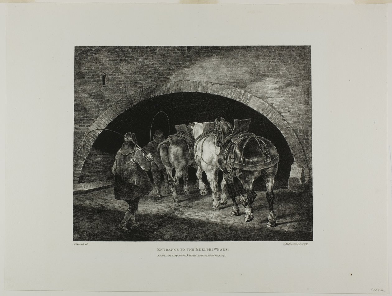 Wejście do nabrzeża Adelphi, płyta 11 z Różne tematy narysowane z życia i na kamieniu (The English Suite) autorstwa Jean Louis André Théodore Géricault