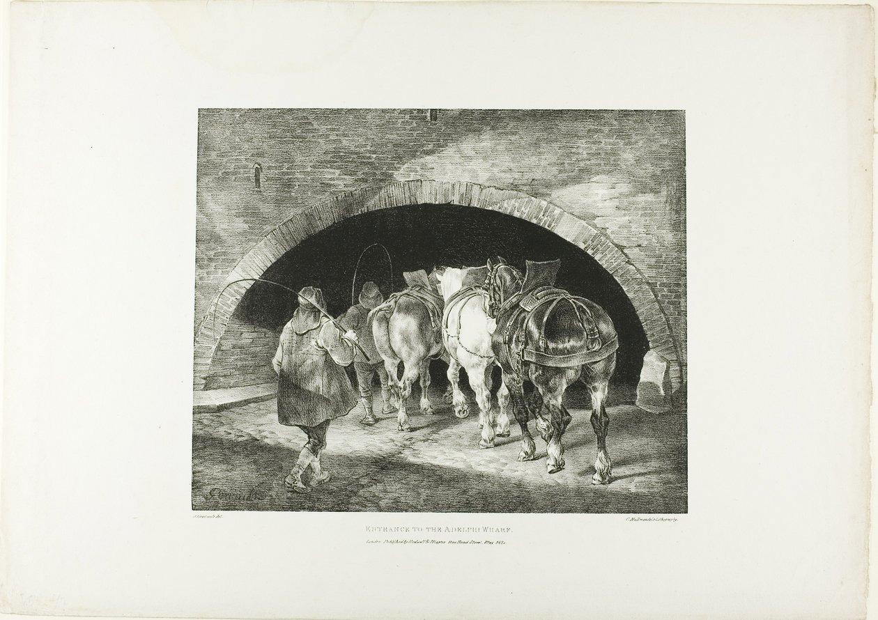 Wejście do nabrzeża Adelphi, płyta 11 z Różne tematy narysowane z życia na kamieniu autorstwa Jean Louis André Théodore Géricault