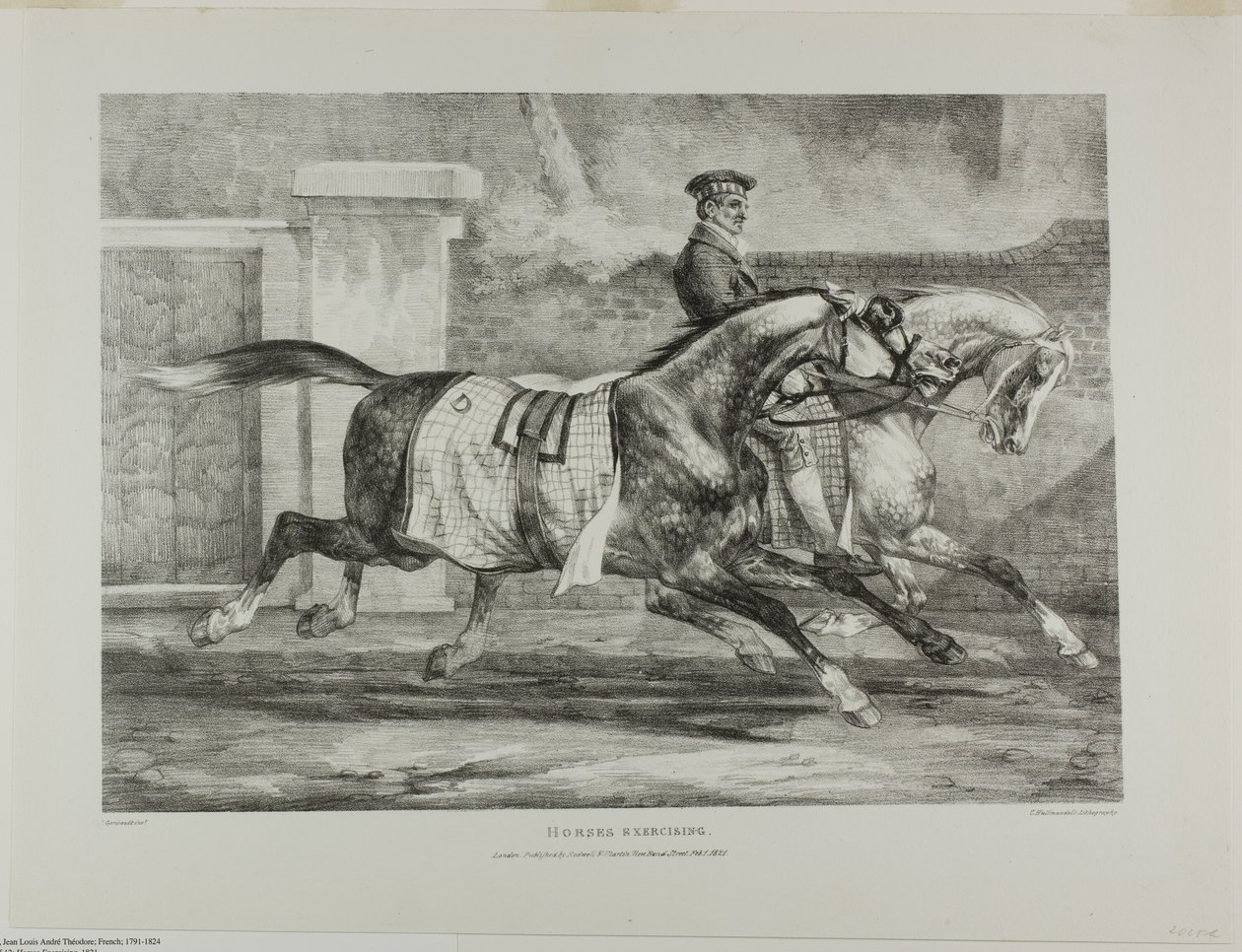 Ćwiczące konie, płyta 6 z różnych tematów narysowanych z życia i na kamieniu (The English Suite) autorstwa Jean Louis André Théodore Géricault