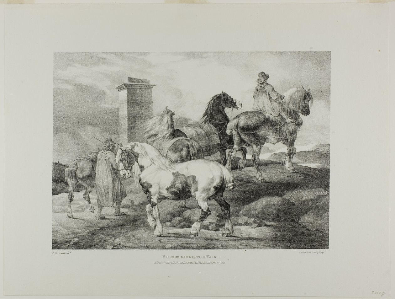Konie idące na jarmark, płyta 3 z różnych tematów narysowanych z życia i na kamieniu (The English Suite) autorstwa Jean Louis André Théodore Géricault