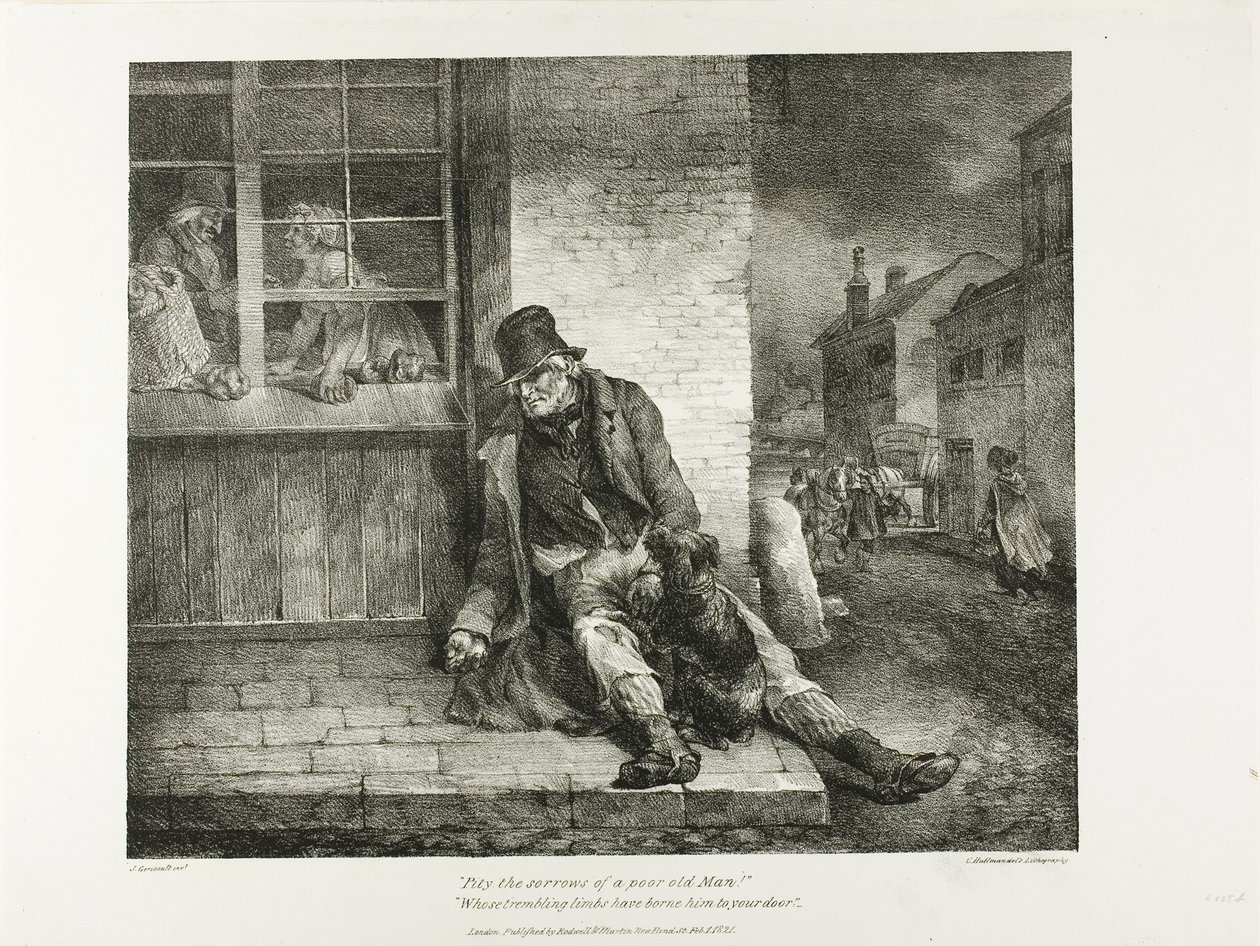 Litości nad smutkami biednego starca!... płyta 2 z różnych tematów narysowanych z życia i na kamieniu (The English Suite) autorstwa Jean Louis André Théodore Géricault