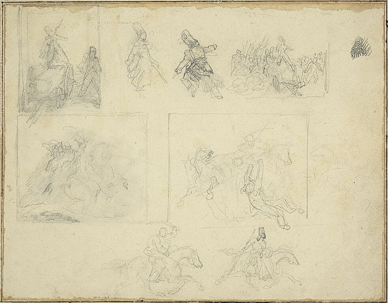 Szkice do kompozycji wojskowych autorstwa Jean Louis André Théodore Géricault