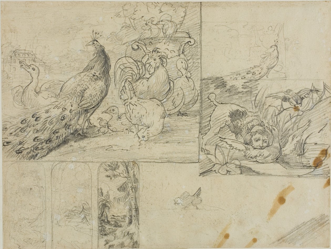 Szkice dekoracyjnych kompozycji krajobrazowych i zwierzęcych autorstwa Jean Louis André Théodore Géricault