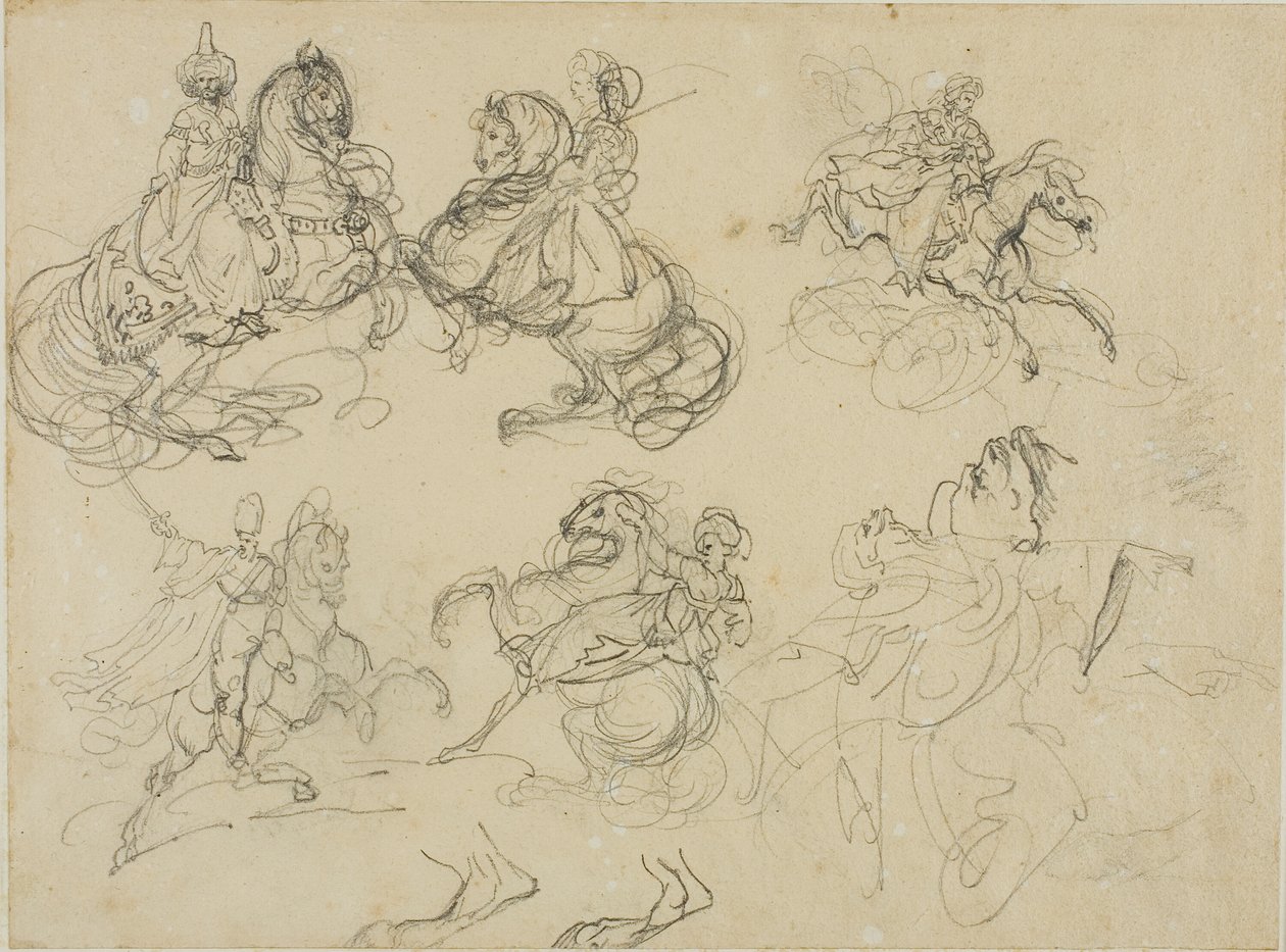 Szkice orientalnych jeźdźców autorstwa Jean Louis André Théodore Géricault