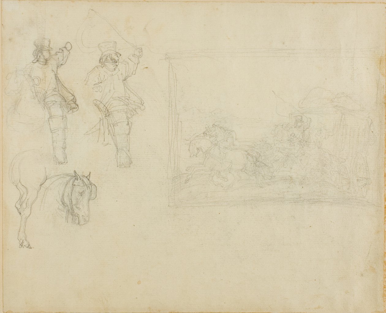 Szkice pocztylionów i dyliżansu autorstwa Jean Louis André Théodore Géricault