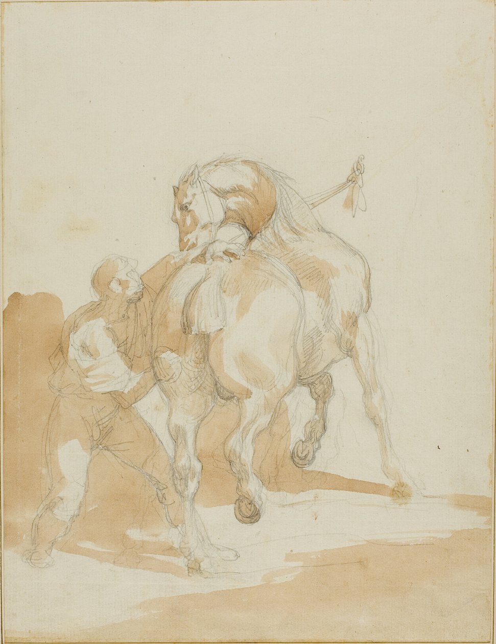 Stajenny oporządzający konia autorstwa Jean Louis André Théodore Géricault