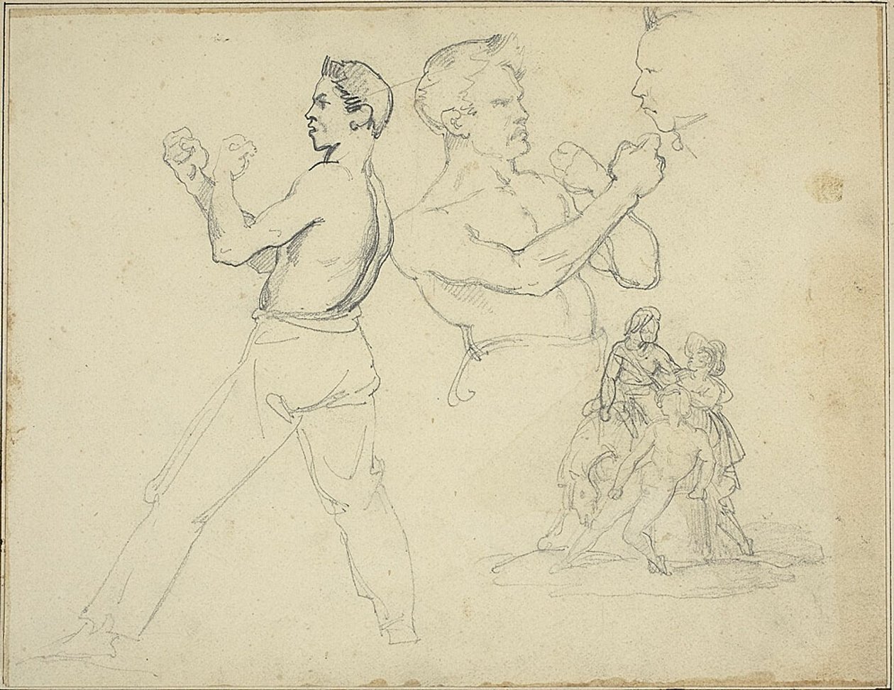 Studia bokserów i szkic jeźdźca z dwiema postaciami autorstwa Jean Louis André Théodore Géricault