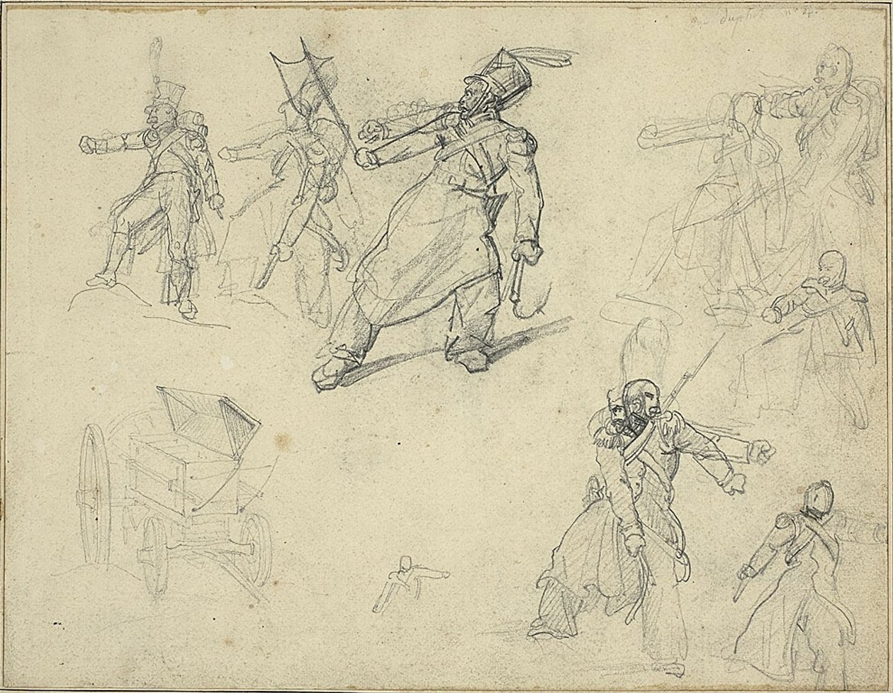 Badania grenadiera i wózka amunicyjnego autorstwa Jean Louis André Théodore Géricault