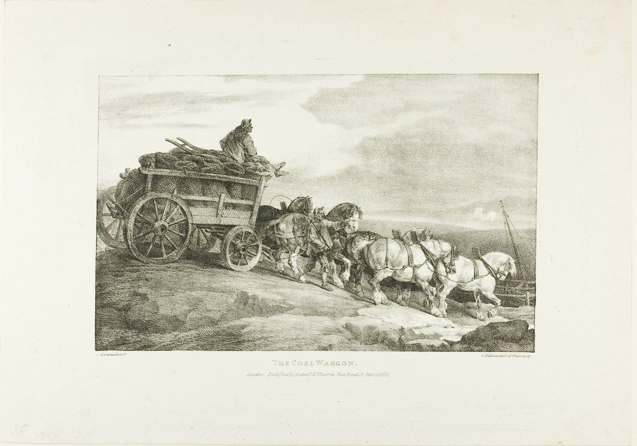 Wagon z węglem, płyta 7 z Różne tematy narysowane z życia na kamieniu autorstwa Jean Louis André Théodore Géricault