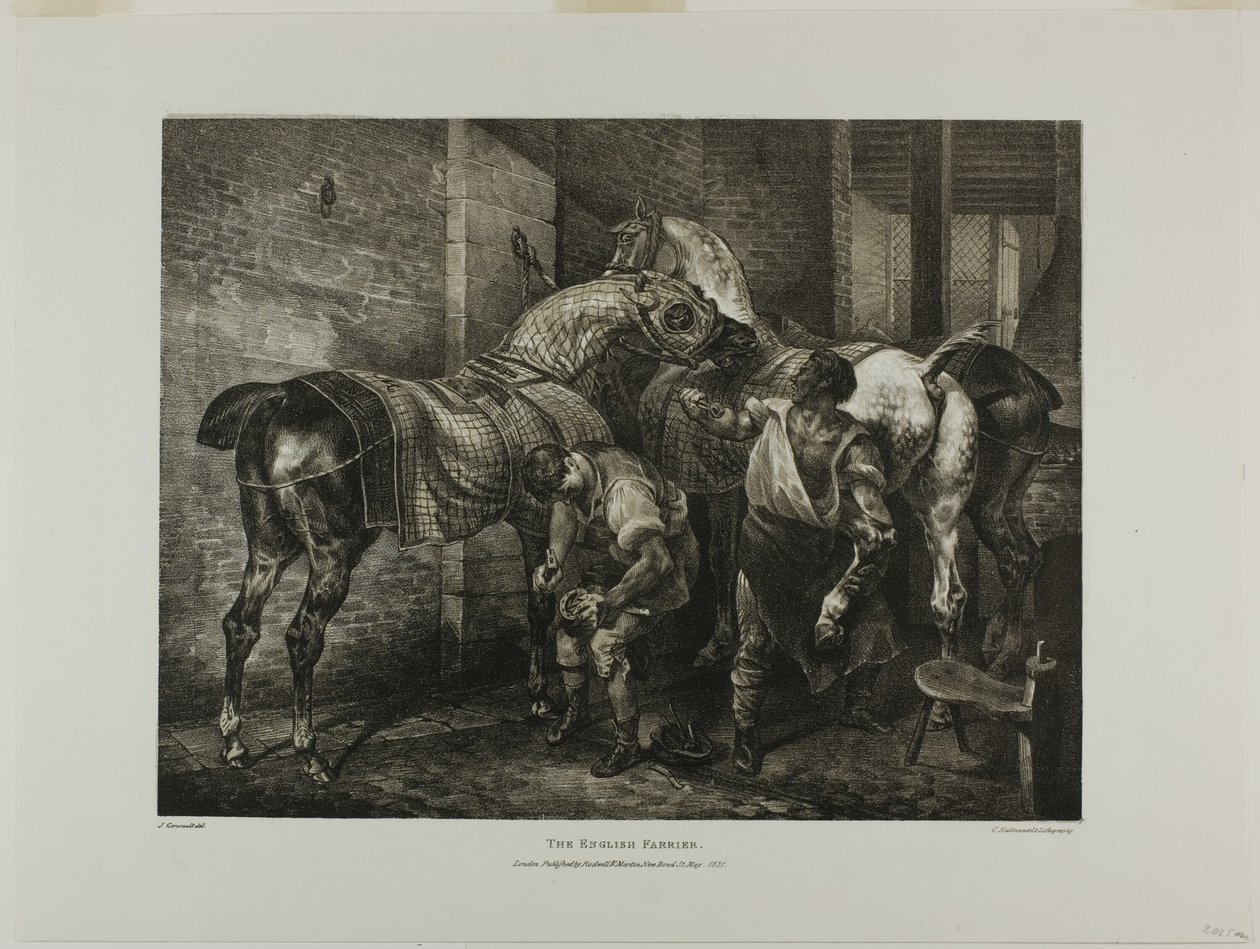 The English Farrier, płyta 10 z różnych tematów narysowanych z życia i na kamieniu (The English Suite) autorstwa Jean Louis André Théodore Géricault