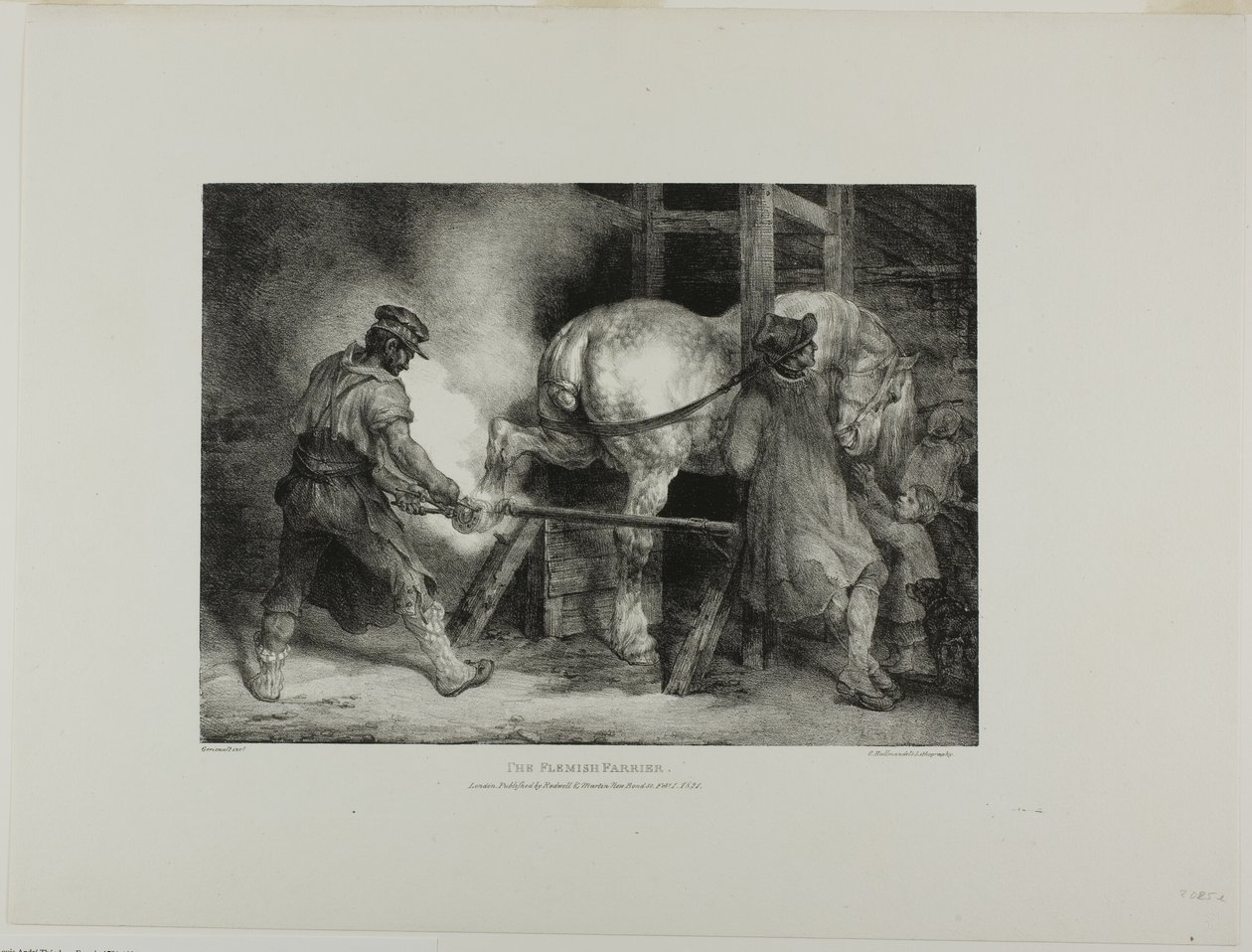 The Flemish Farrier, płyta 4 z Różne tematy narysowane z życia i na kamieniu (The English Suite) autorstwa Jean Louis André Théodore Géricault