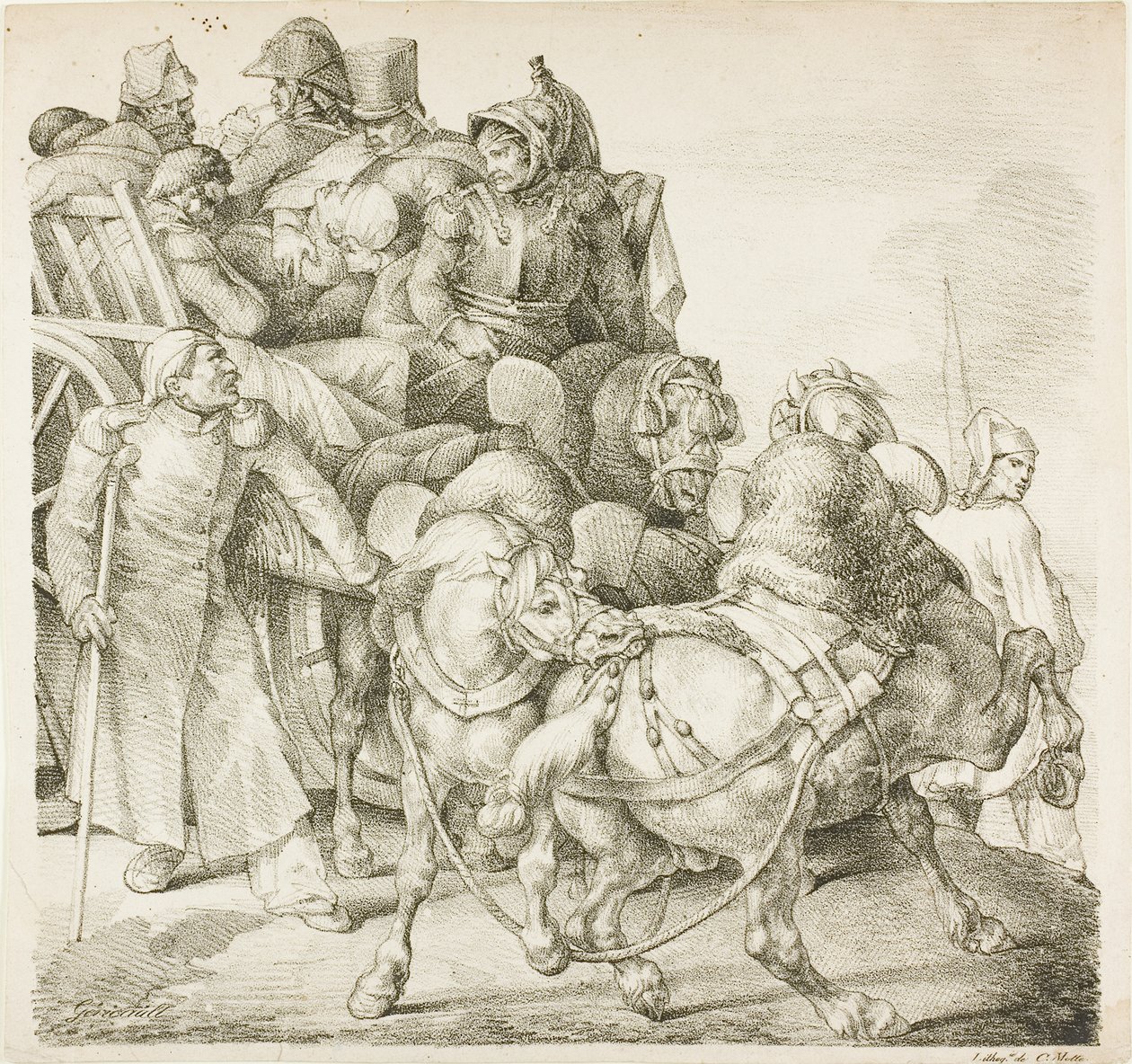Wagon z rannymi żołnierzami autorstwa Jean Louis André Théodore Géricault