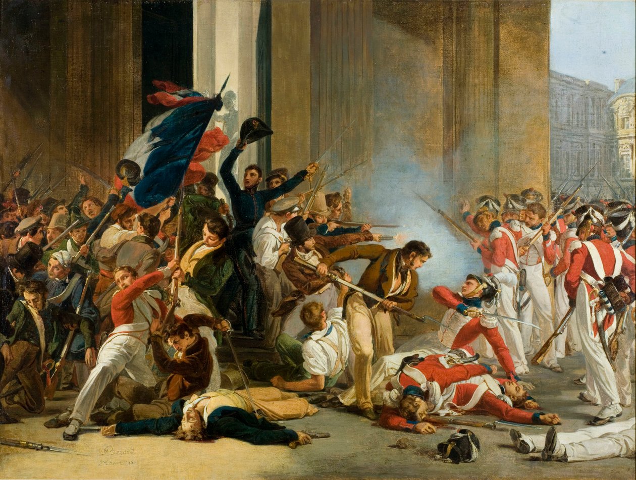 Zdobycie Luwru, 29 lipca 1830. Masakra Gwardii Szwajcarskiej, ok. godz. 1832. autorstwa Jean Louis Bezard