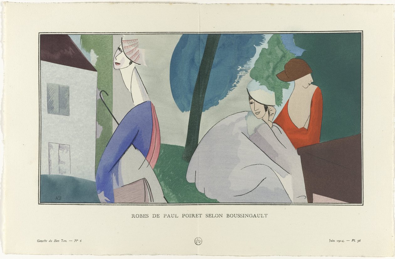 Gazette du Bon Ton, 1914 - nr. 6, pl. 56: Robes de Paul Poiret według Boussingaulta (tytuł na obiekcie) autorstwa Jean Louis Boussingault