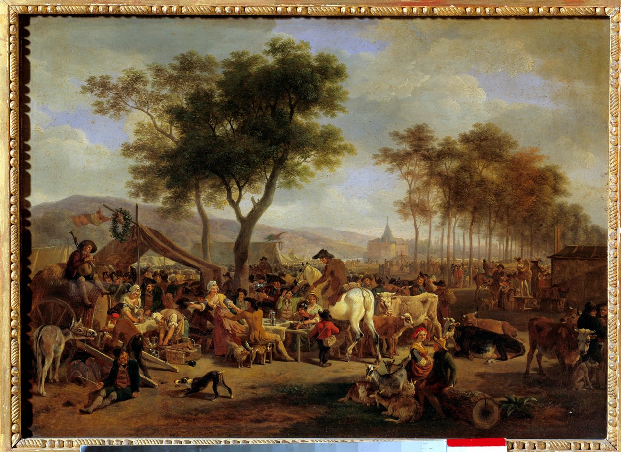 Jarmark przy wjeździe do wsi Scena z żywnością i handlem na wiejskim jarmarku. Obraz Jean-Louis Demarne (1744-1829) Niedz. 036x0,5m² autorstwa Jean Louis Demarne