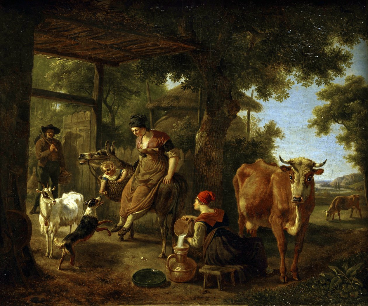 W gospodarstwie. Scena z życia na wsi par Demarne, Jean-Louis (Jean Louis de Marne ou de Marnette) (ok. 1752-1829). Olej na płótnie, II poł. XVIII w., Państwowe Muzeum Sztuki im. A. Radishcheva, Saratów autorstwa Jean Louis Demarne