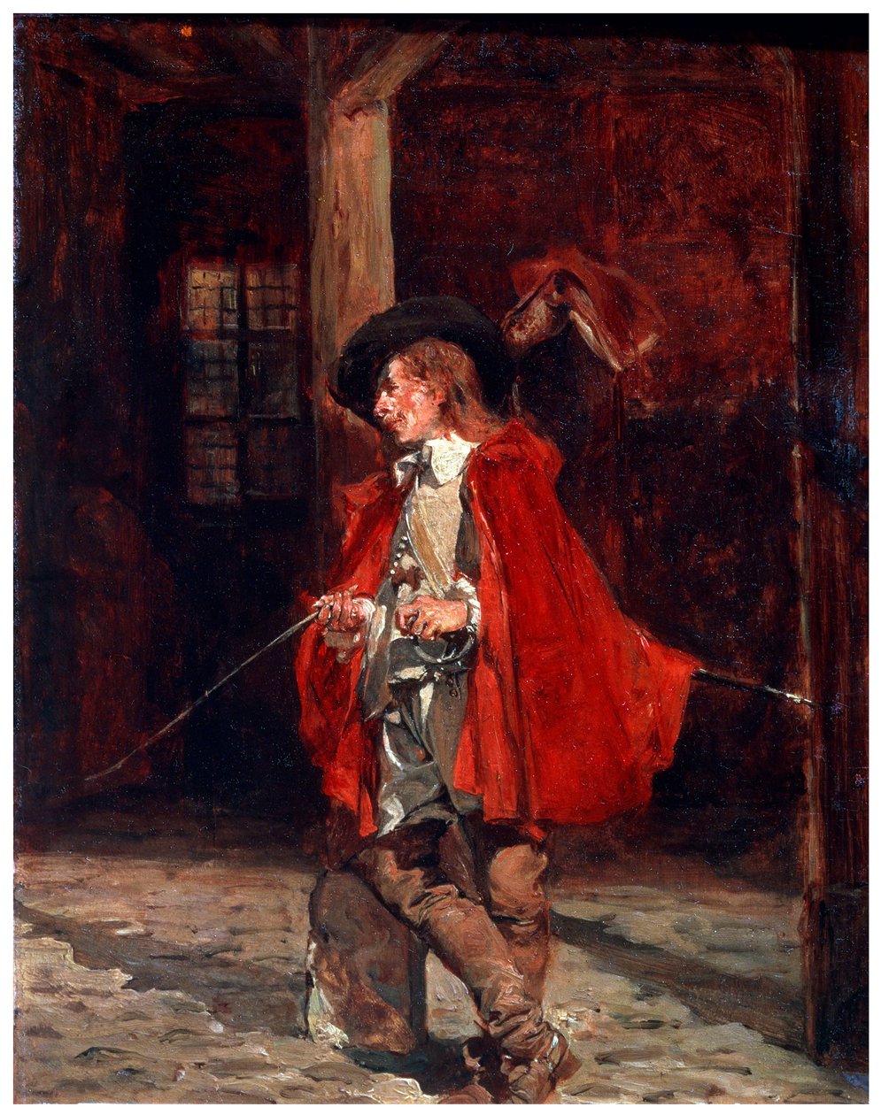 Szermierz Bretteur w czerwonym płaszczu, XIX w. autorstwa Jean Louis Ernest Meissonier