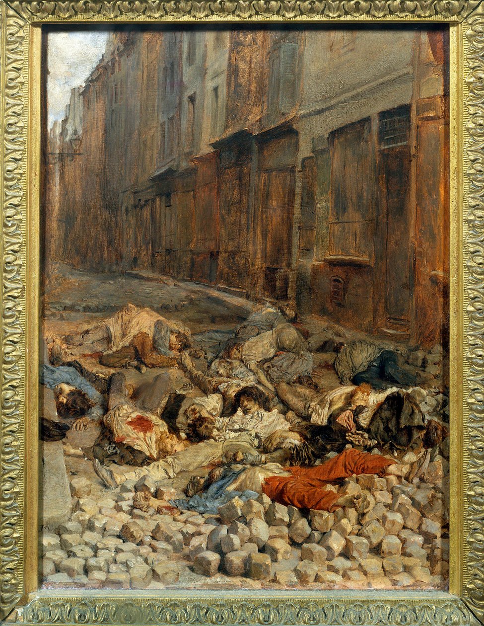 Rewolucja 1848 r.: „”Barykada rue de la Mortellerie w czerwcu 1848 r. czyli pamięć o wojnie domowej”” Obraz Ernesta Meissoniera (1815-1891) 1848 nd. 0,29 x 0,22 m Paryż. Muzeum w Luwrze autorstwa Jean Louis Ernest Meissonier