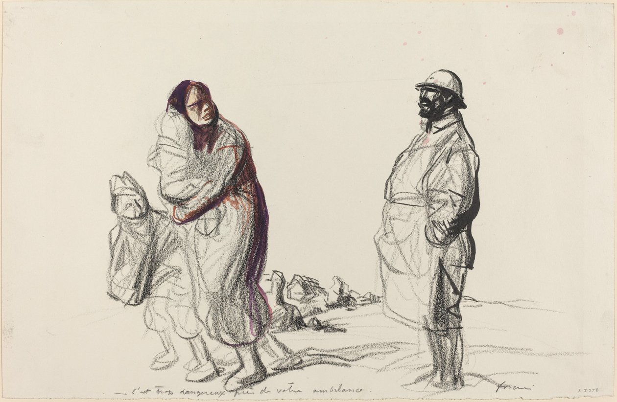 W pobliżu karetki jest zbyt niebezpiecznie, c. 19141919. autorstwa Jean Louis Forain