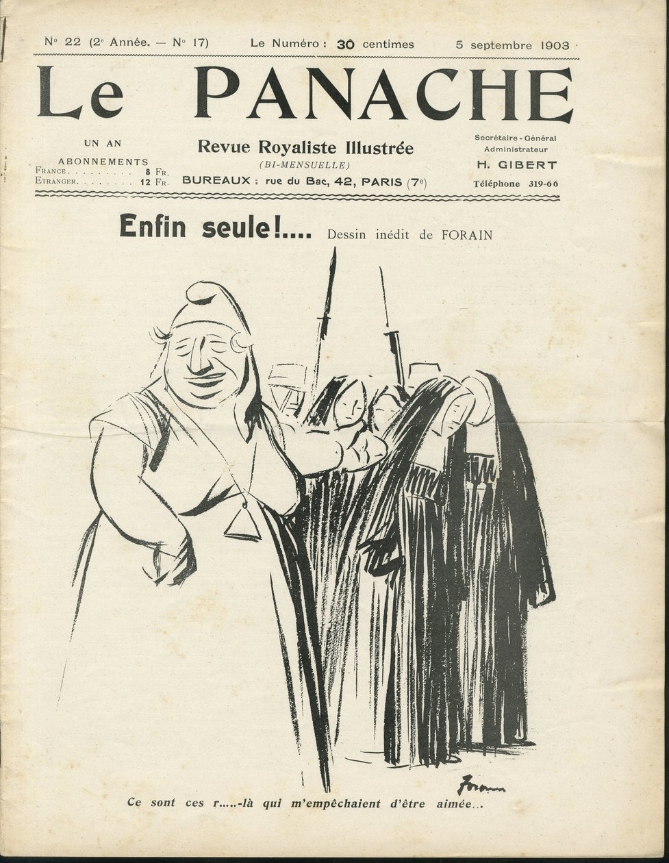 Ilustracja Jean-Louis Forain (1852-1931) do okładki Le Panache, ilustrowany magazyn rojalistyczny, nr 20 autorstwa Jean Louis Forain
