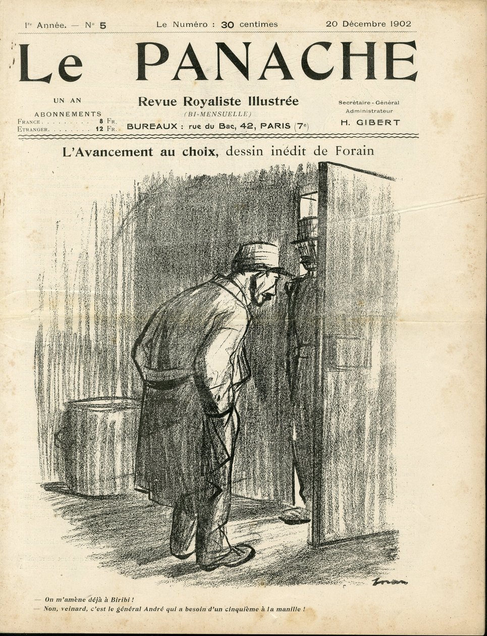 Ilustracja Jean-Louis Forain (1852-1931) do okładki Le Panache, ilustrowany magazyn rojalistyczny autorstwa Jean Louis Forain