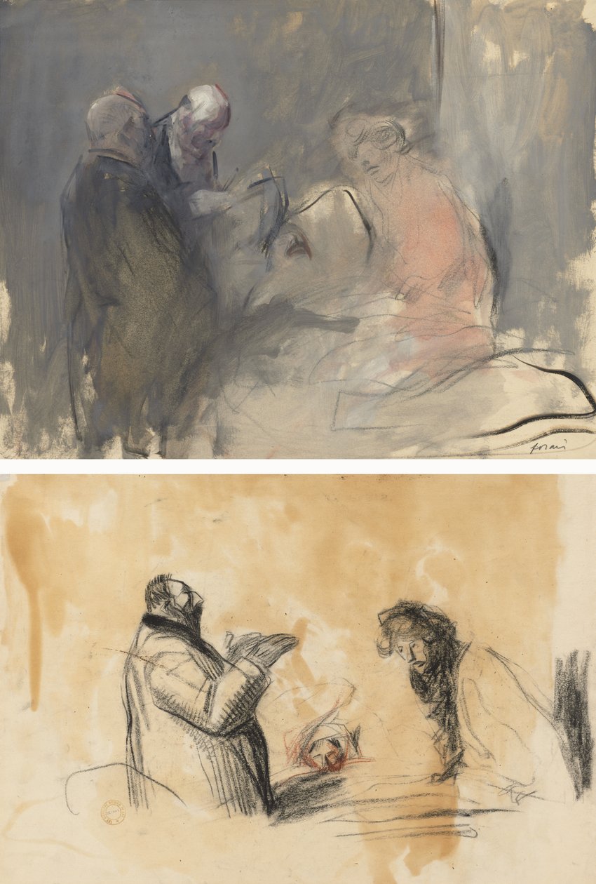 W szpitalu (recto) Szkic do W szpitalu (verso) autorstwa Jean Louis Forain