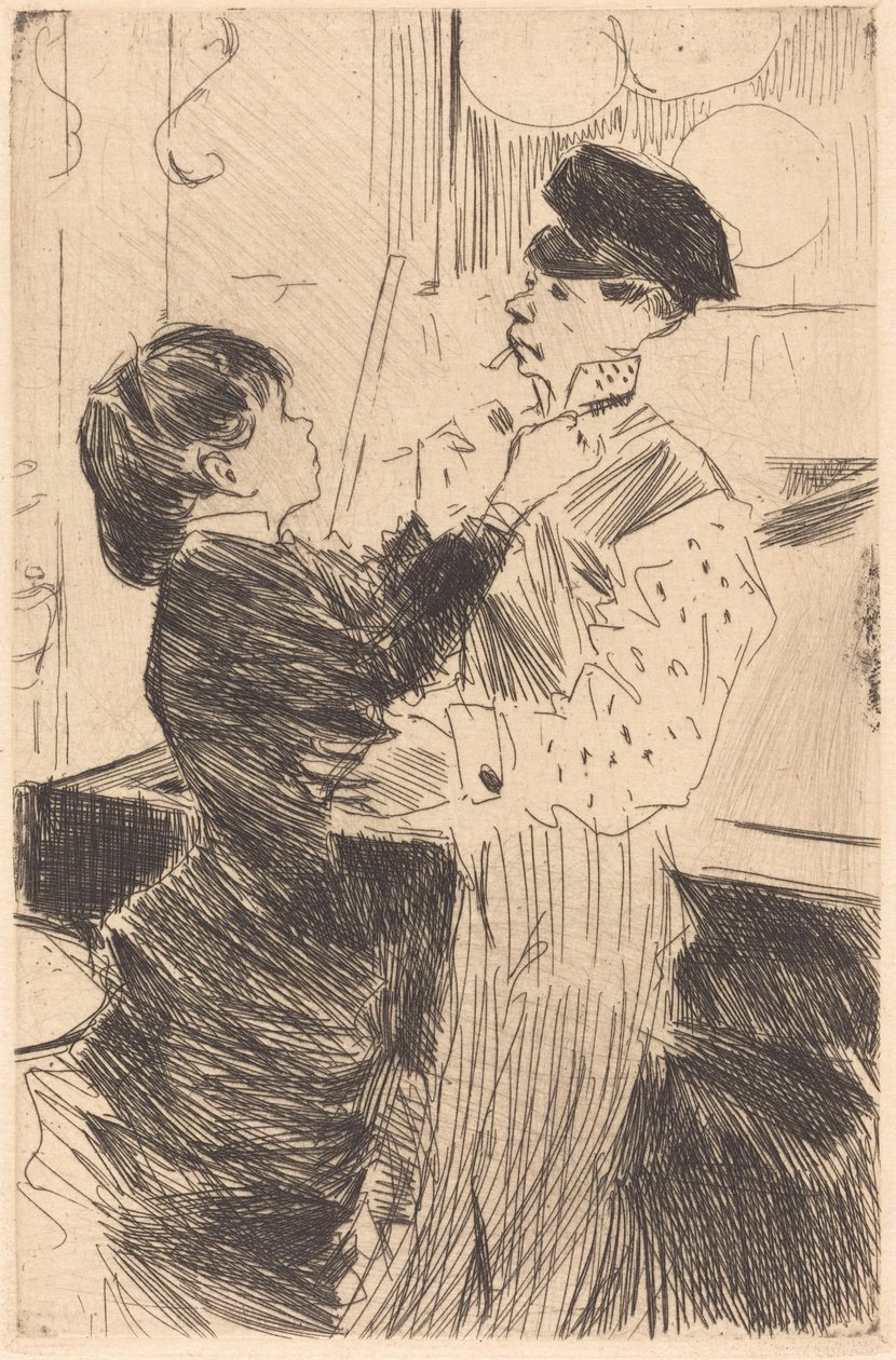 Zawiązywanie krawata autorstwa Jean Louis Forain