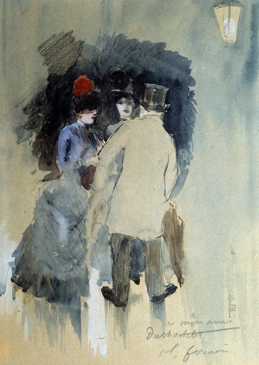 Spotkanie Akwarela Jeana Louisa Foraina (1852-1931) XX wiek. autorstwa Jean Louis Forain