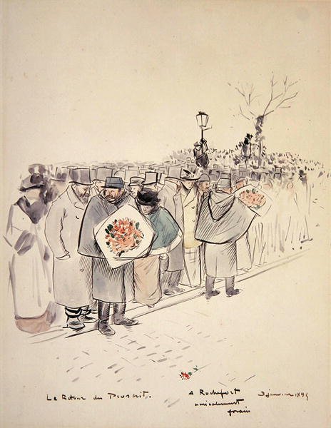Powrót wyjętego spod prawa, ok. 1895 (pióro i atrament oraz akwarela na papierze) autorstwa Jean Louis Forain