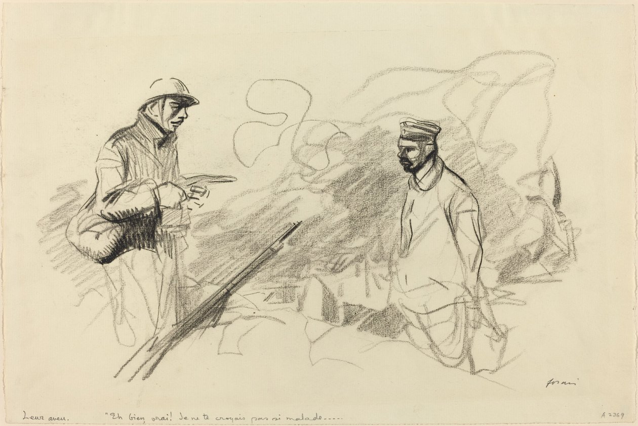 Poilu Odznający żołnierza niemieckiego, prawdopodobnie 1918 r. autorstwa Jean Louis Forain