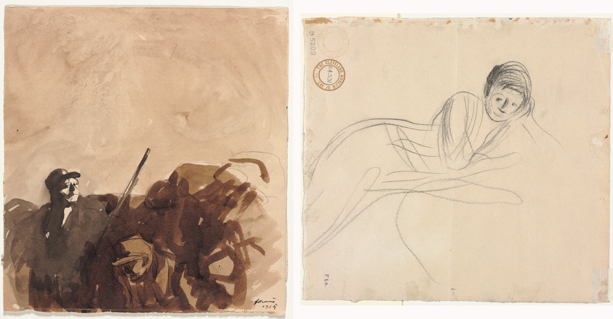 Żołnierz w okopie (recto) Leżąca kobieta (verso) autorstwa Jean Louis Forain