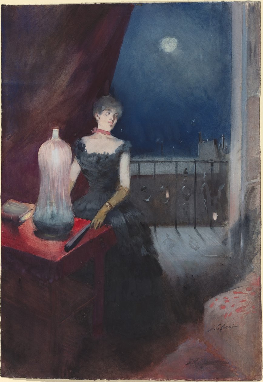 Stojąca kobieta z wachlarzem, prawdopodobnie 18801890. autorstwa Jean Louis Forain