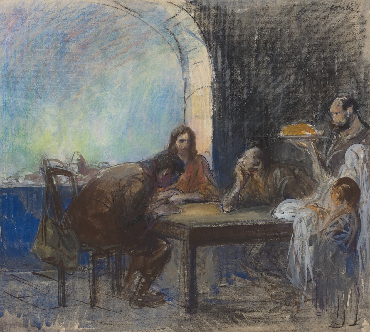 Wieczerza w Emaus, prawdopodobnie ok. 19121913. autorstwa Jean Louis Forain