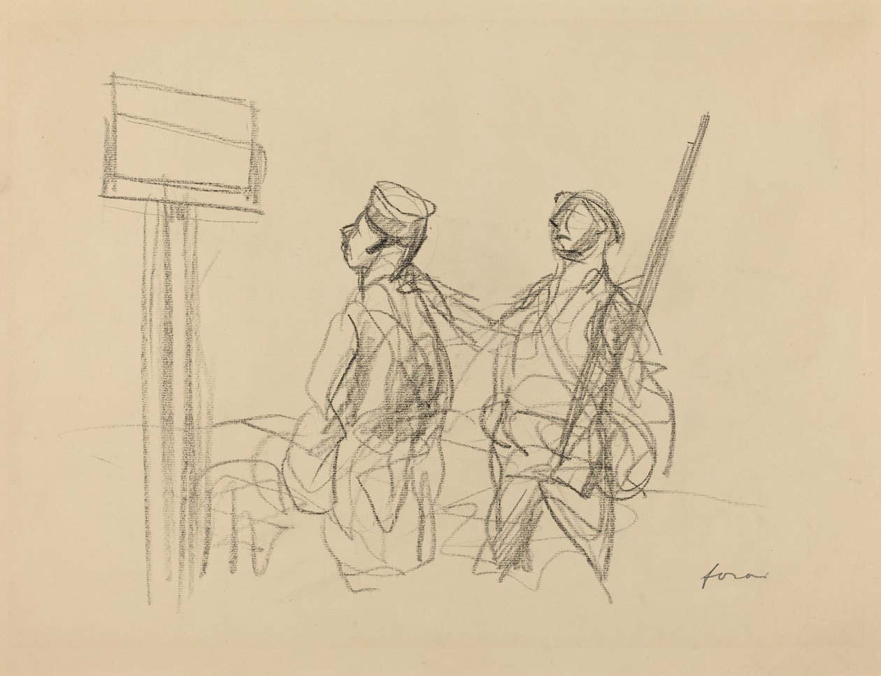 Dwóch żołnierzy patrzących na afisz, prawdopodobnie 1918. autorstwa Jean Louis Forain
