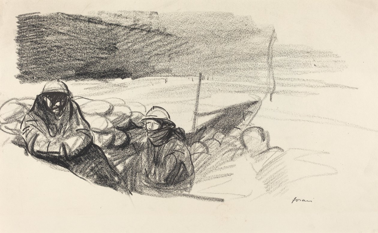 Dwóch żołnierzy w okopie, ok. 1930 r. 19141919. autorstwa Jean Louis Forain