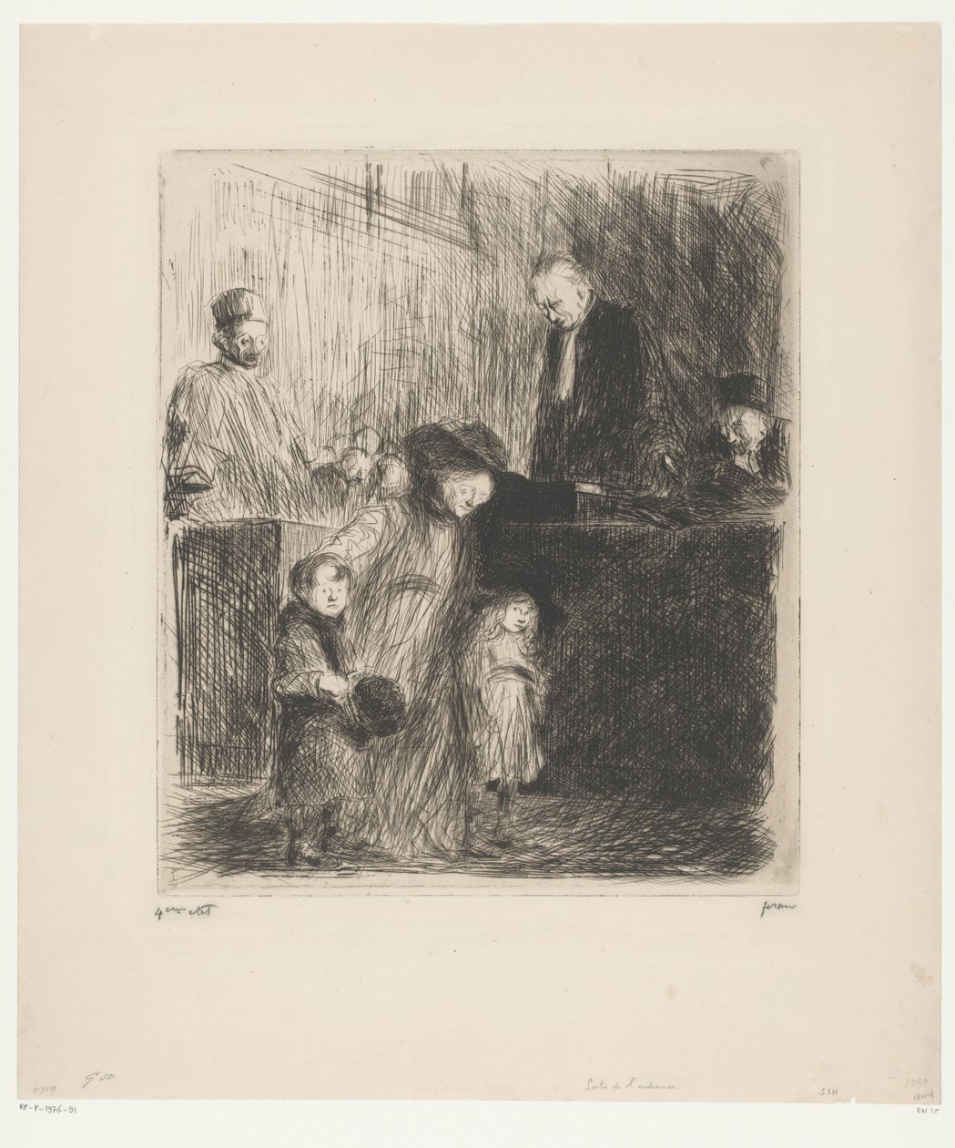 Kobieta z dwójką małych dzieci może opuścić salę sądową autorstwa Jean Louis Forain